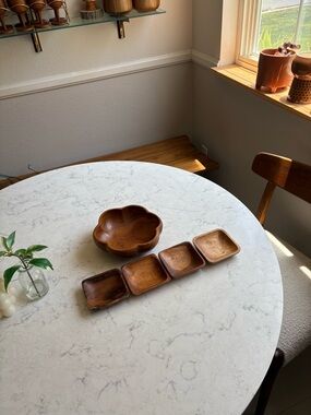 Vintage MCM Wooden Serving Bowl and Mini Square Dish 5pcs
